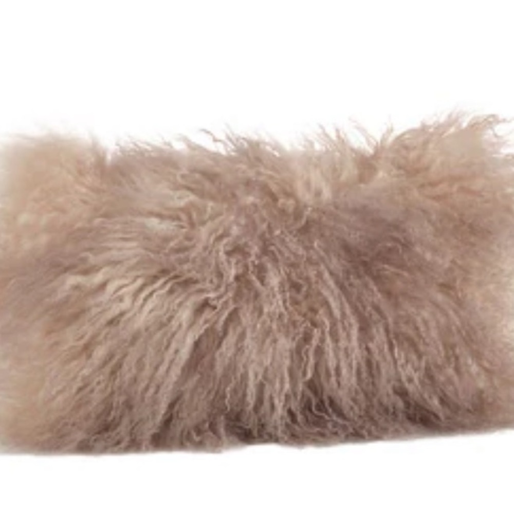 Poly-filled Mongolian Lamb Throw Pillow Oyster